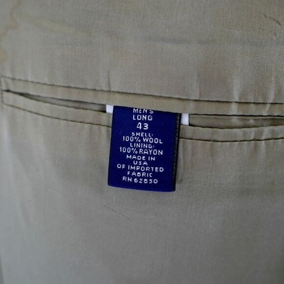 DAMAGED Land's End 42L Wool Check‎ Green Tan Red Windowpane Sport Coat 2 Button - Picture 10 of 14